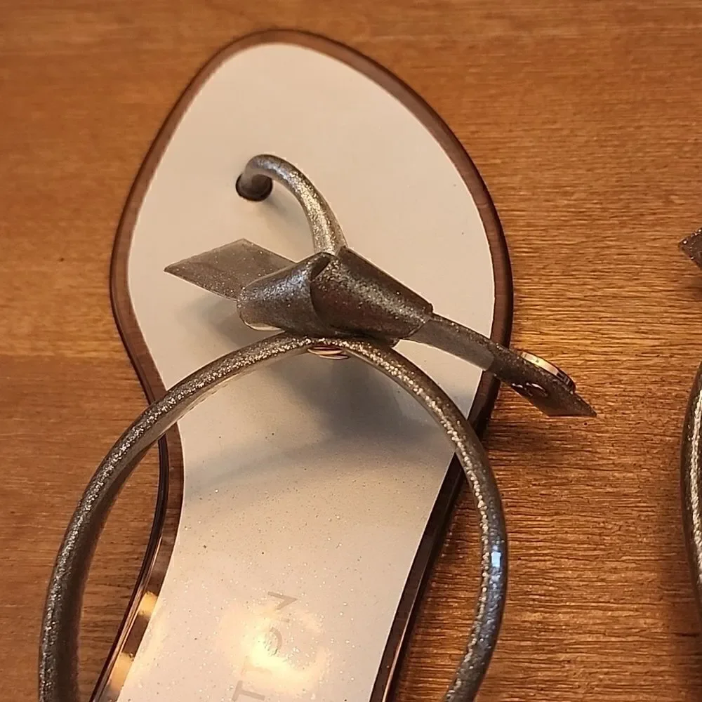 Authentic Louis Vuitton Silver Jelly BOW Flip Flop Sandals Shoes size 36